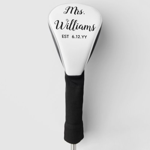 Custom Mrs Est Your Date Present for Bride Driver Golf Head Cover