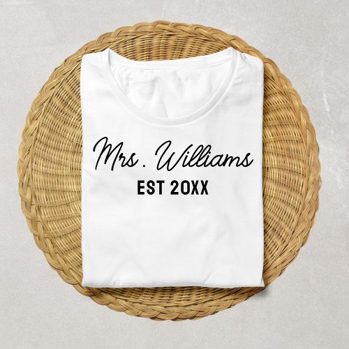 Custom Mrs Last Name Bride Wifey Bridal Wedding T_Shirt