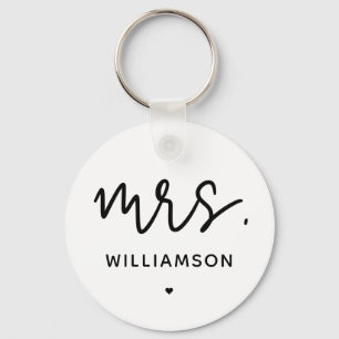 Custom Mrs.   Minimalist Wedding New Couple Modern Keychain
