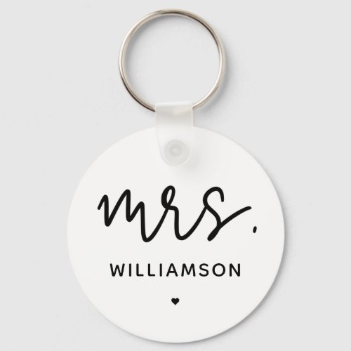 Custom Mrs  Minimalist Wedding New Couple Modern Keychain