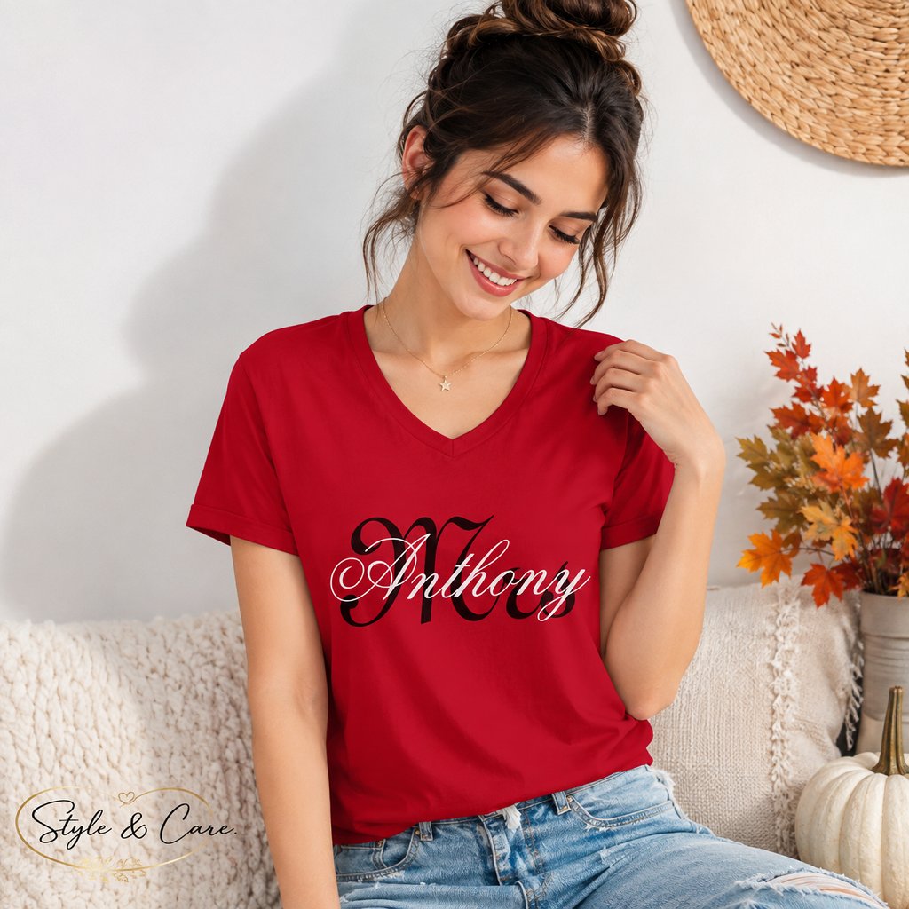 Custom Mrs Name Women's V-Neck T-Shirt Gift