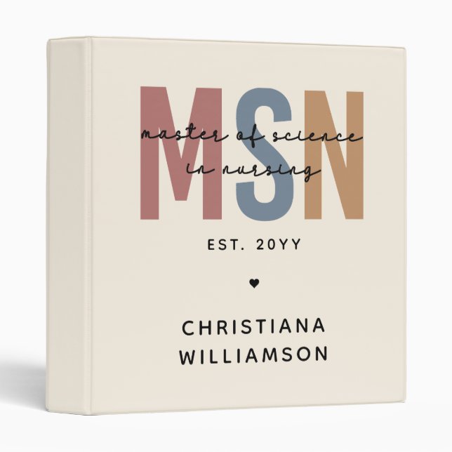 Custom MSN Master of Science in Nursing Graduation 3 Ring Binder (Front/Spine)