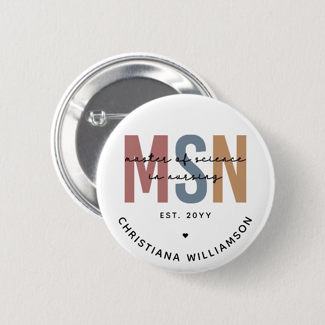 Custom MSN Master of Science in Nursing Graduation Button (Front & Back)