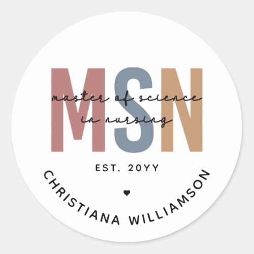 Custom MSN Master of Science in Nursing Graduation Classic Round Sticker