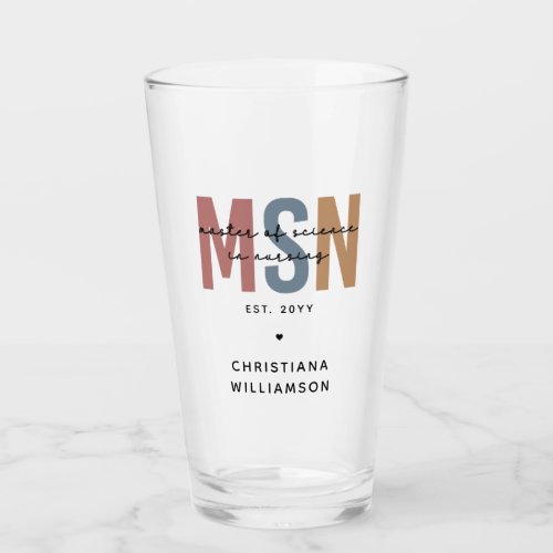Custom MSN Master of Science in Nursing Graduation Glass