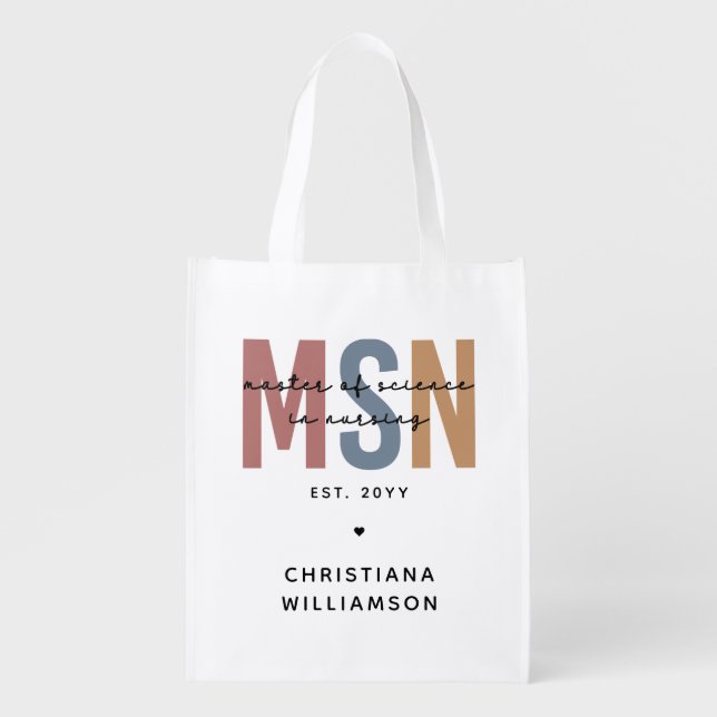 Custom MSN Master of Science in Nursing Graduation Grocery Bag (Front)