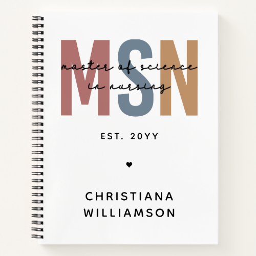 Custom MSN Master of Science in Nursing Graduation Notebook