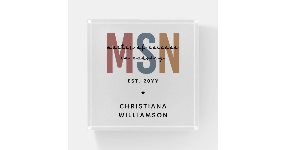 Custom MSN Master of Science in Nursing Graduation Paperweight | Zazzle