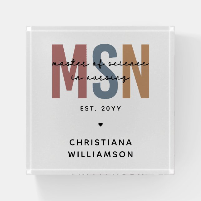 Custom MSN Master of Science in Nursing Graduation Paperweight (Front)