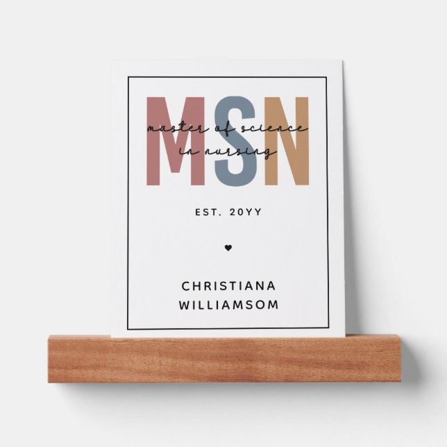 Custom MSN Master of Science in Nursing Graduation Picture Ledge (Front)