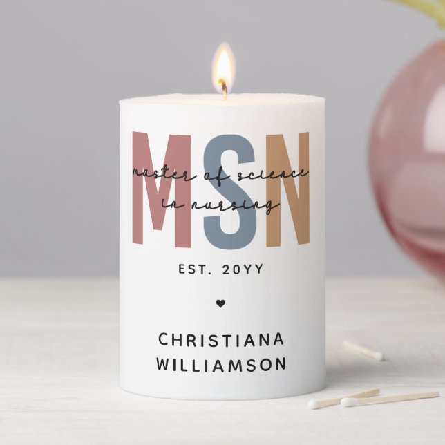 Custom MSN Master of Science in Nursing Graduation Pillar Candle (In Situ)