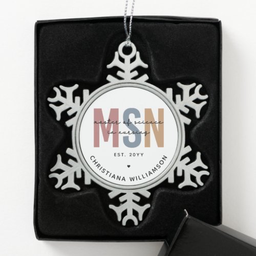 Custom MSN Master of Science in Nursing Graduation Snowflake Pewter Christmas Ornament