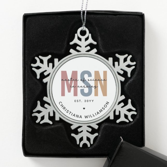 Custom MSN Master of Science in Nursing Graduation Snowflake Pewter Christmas Ornament (Box)