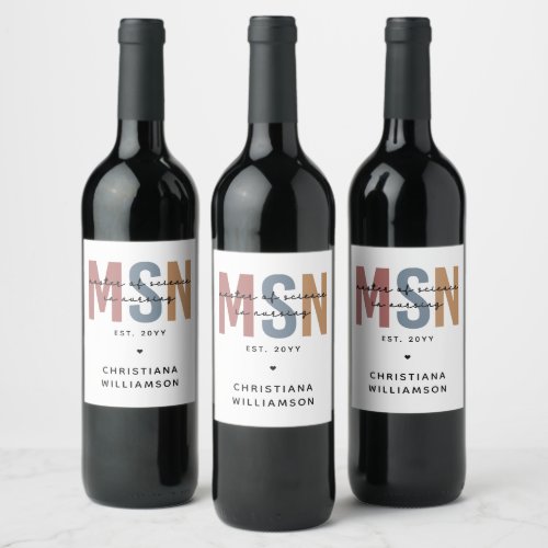 Custom MSN Master of Science in Nursing Graduation Wine Label