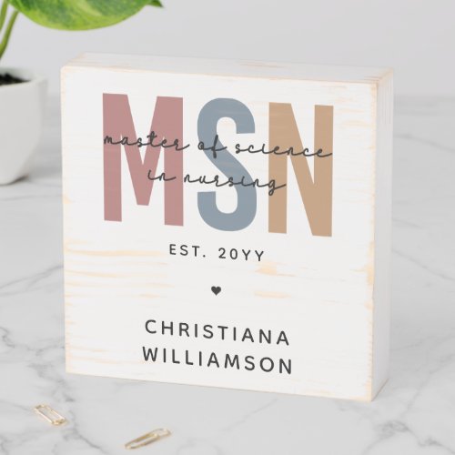 Custom MSN Master of Science in Nursing Graduation Wooden Box Sign