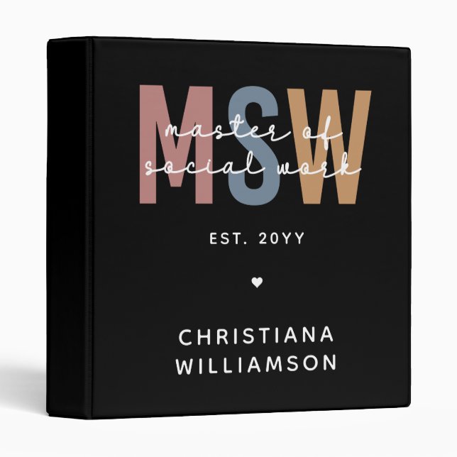 Custom MSW Master of Social Work Retro Graduation 3 Ring Binder (Front/Spine)