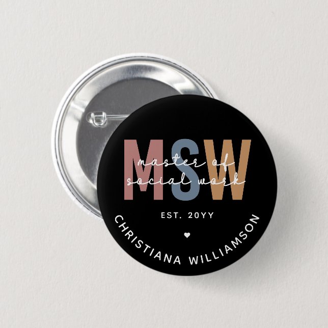 Custom MSW Master of Social Work Retro Graduation Button (Front & Back)