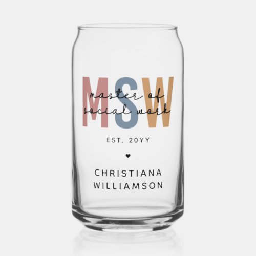 Custom MSW Master of Social Work Retro Graduation Can Glass