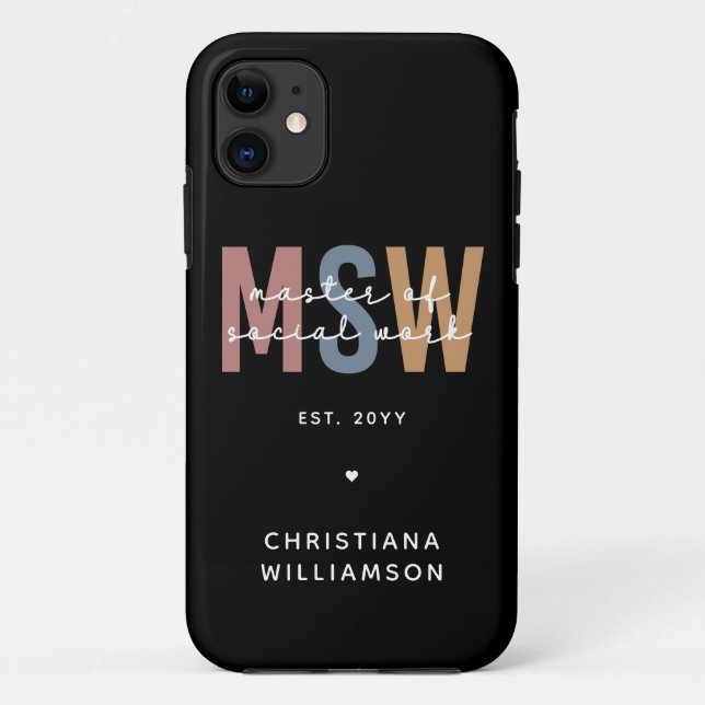 Custom MSW Master of Social Work Retro Graduation Case-Mate iPhone Case (Back)