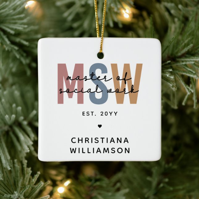 Custom MSW Master of Social Work Retro Graduation Ceramic Ornament (Tree)