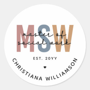 Custom MSW Master of Social Work Retro Graduation Classic Round Sticker