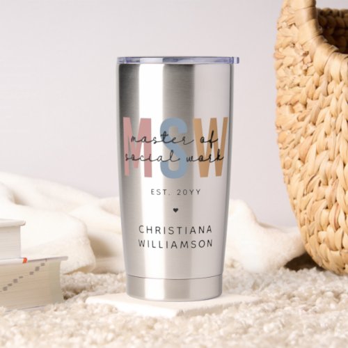 Custom MSW Master of Social Work Retro Graduation Insulated Tumbler