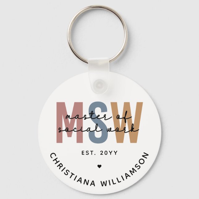 Custom MSW Master of Social Work Retro Graduation Keychain (Front)