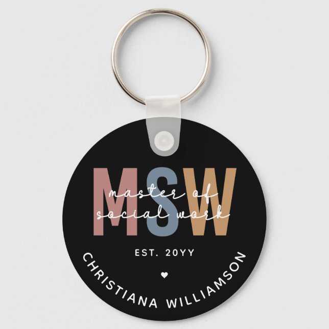 Custom MSW Master of Social Work Retro Graduation Keychain (Front)