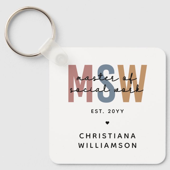 Custom MSW Master of Social Work Retro Graduation Keychain (Front)