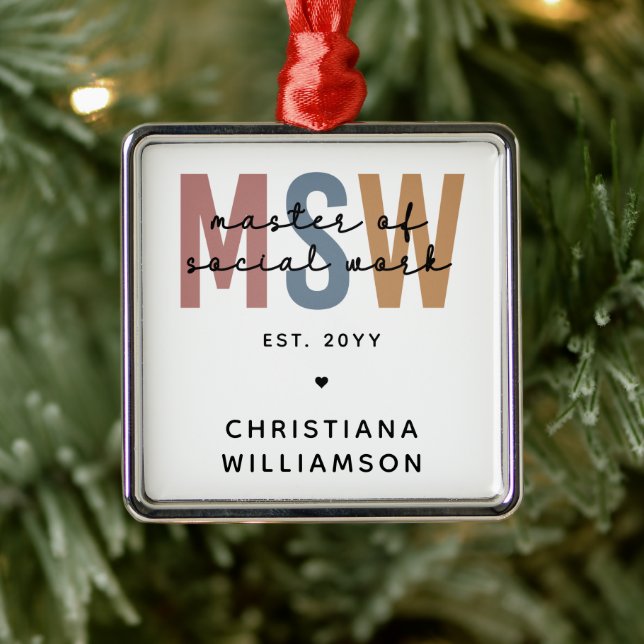 Custom MSW Master of Social Work Retro Graduation Metal Ornament (Tree)