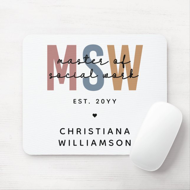 Custom MSW Master of Social Work Retro Graduation Mouse Pad (With Mouse)