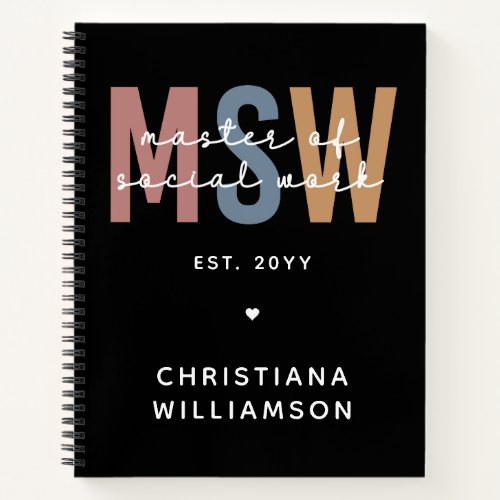 Custom MSW Master of Social Work Retro Graduation Notebook