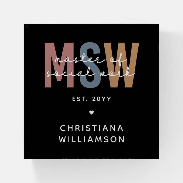 Custom MSW Master of Social Work Retro Graduation Paperweight (Front)