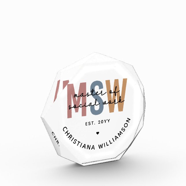 Custom MSW Master of Social Work Retro Graduation Photo Block (Left)