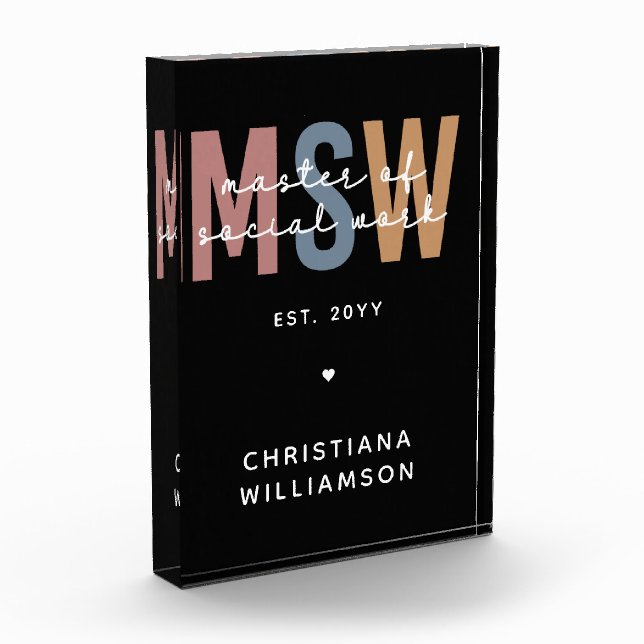 Custom MSW Master of Social Work Retro Graduation Photo Block (Left)