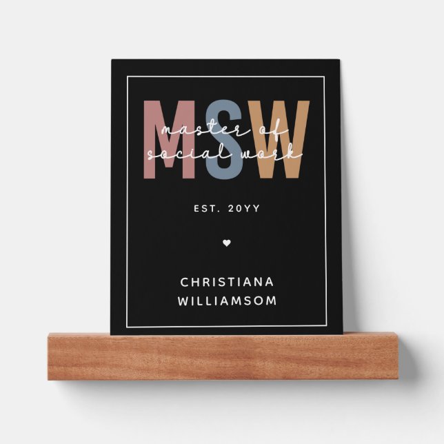 Custom MSW Master of Social Work Retro Graduation Picture Ledge (Front)