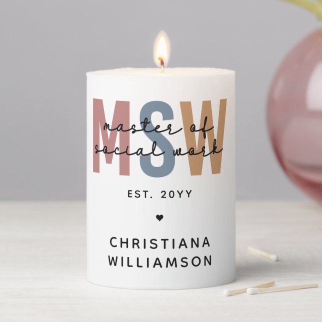 Custom MSW Master of Social Work Retro Graduation Pillar Candle (In Situ)