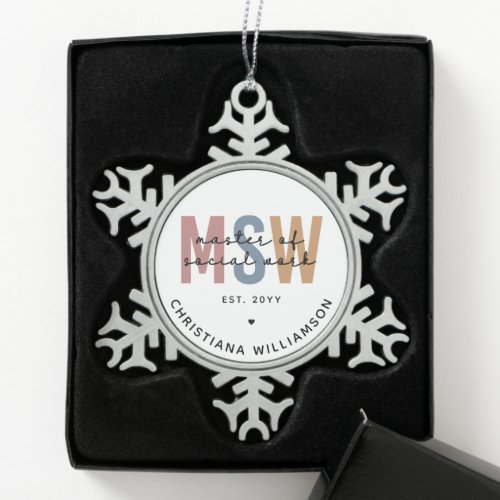 Custom MSW Master of Social Work Retro Graduation Snowflake Pewter Christmas Ornament