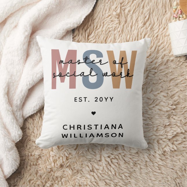 Custom MSW Master of Social Work Retro Graduation Throw Pillow (Blanket)