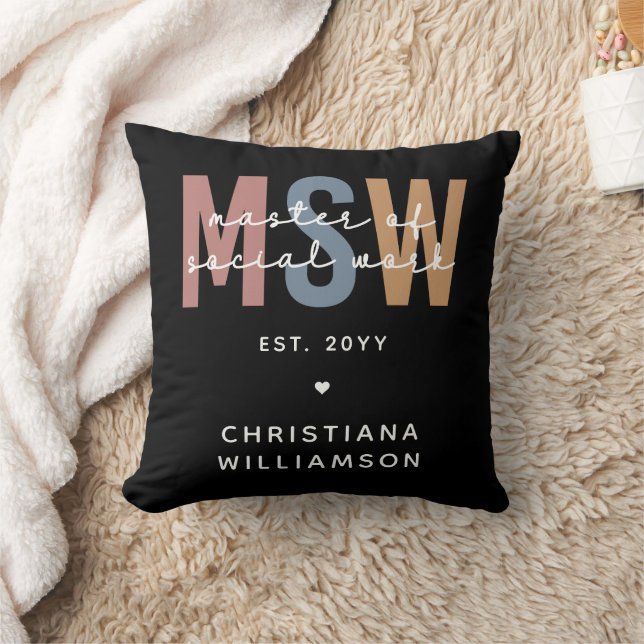Custom MSW Master of Social Work Retro Graduation Throw Pillow (Blanket)