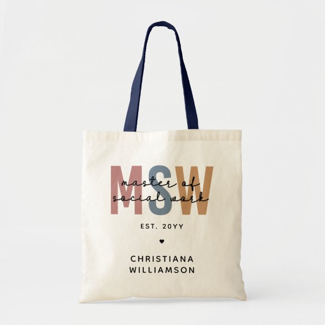 Custom MSW Master of Social Work Retro Graduation Tote Bag (Front)