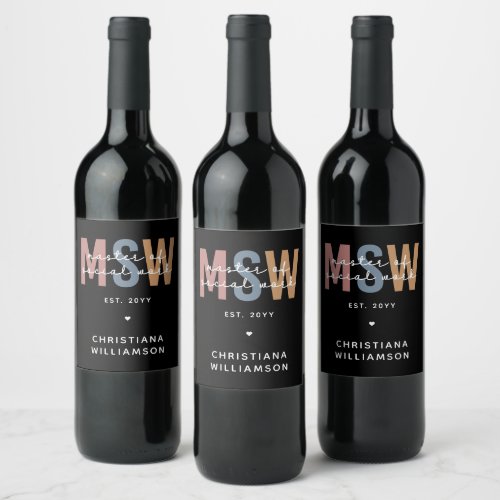 Custom MSW Master of Social Work Retro Graduation Wine Label