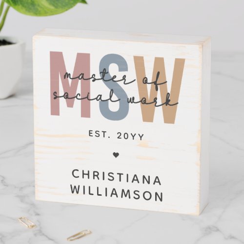 Custom MSW Master of Social Work Retro Graduation Wooden Box Sign