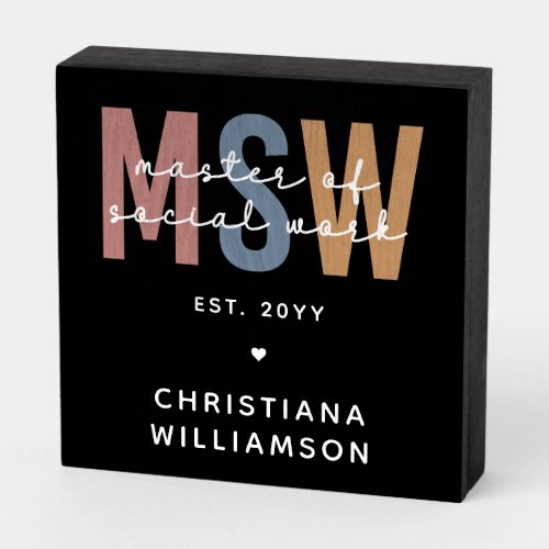 Custom MSW Master of Social Work Retro Graduation Wooden Box Sign