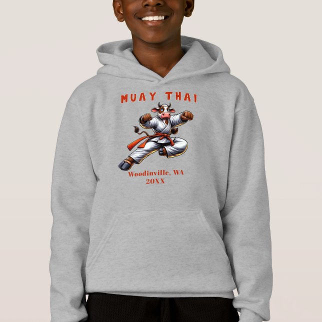 Custom Muay Thai Martial Arts Location Date Name Hoodie (Front)