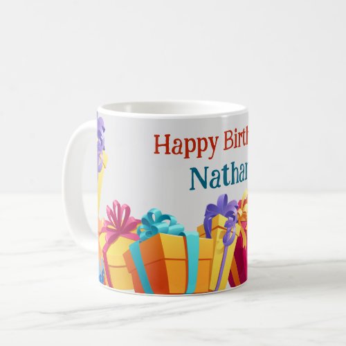 Custom Mug colorful Happy Birthday gifts gray BG