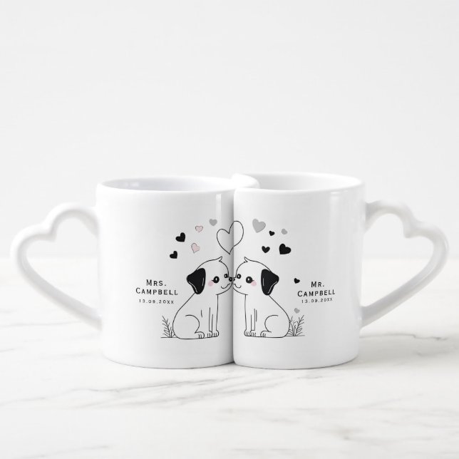 Custom Mug Set, Puppy Love dogs kissing (Front Nesting)