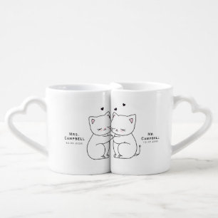 Custom Mug Set, weddings love cat kisses