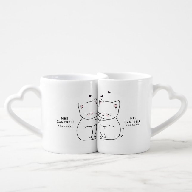Custom Mug Set, weddings love cat kisses (Front Nesting)