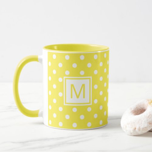 Custom Mug White Polkadots Art On Bright Yellow